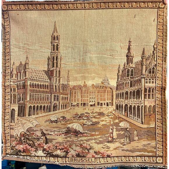 2 square antique tapestries of Brussels - Picture 4 of 7